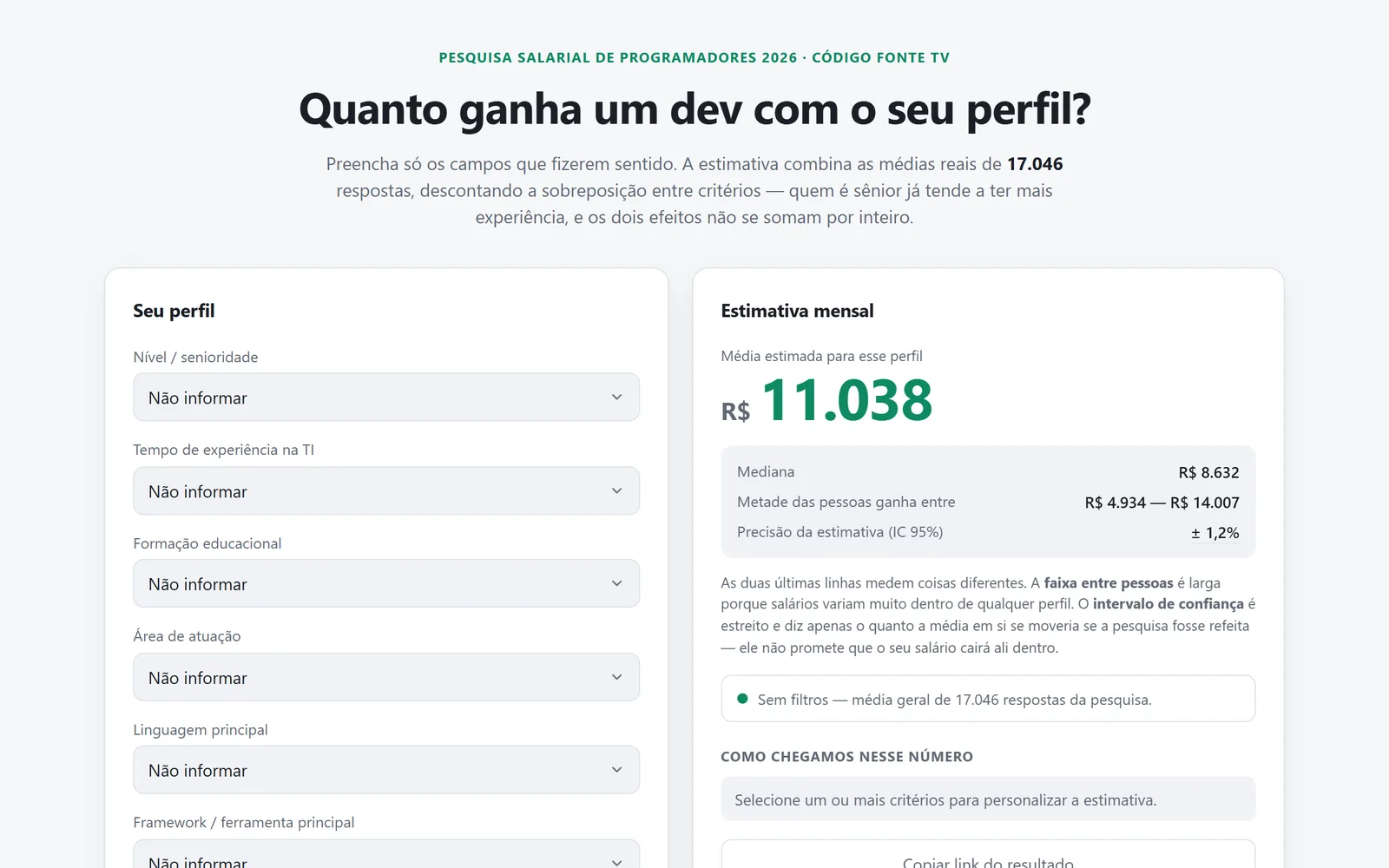 Captura de tela do Estimador de Salário Dev